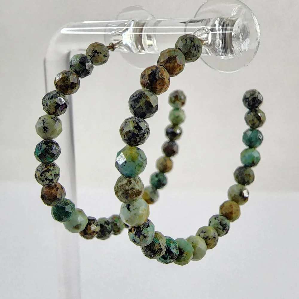 Genuine jasper hoop earrings - sterling silver - artisan hoops - green jasper - Picture 9 of 15